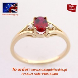 Złoty pierścionek z rubinową cyrkonią PK0162MK