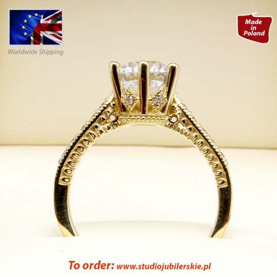 Złoty pierścionek z 7mm cyrkonią  Royal Style  