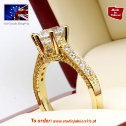 Złoty pierścionek z 7mm cyrkonią  Royal Style  