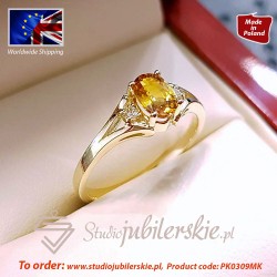 Złoty pierścionek z  żółtym szafirem i brylantami  PK0309MK